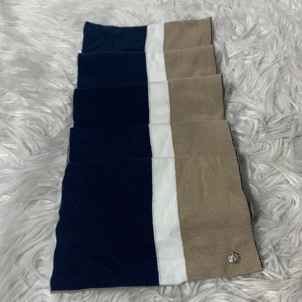 BMW Scarf knit cotton blend stripes blue/white/beige Unisex